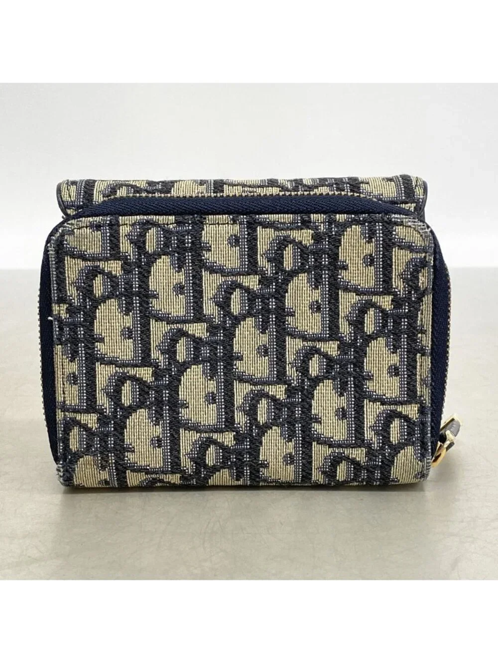 Dior Trifold Wallet Oblique Saddle Canvas Navy Gold
